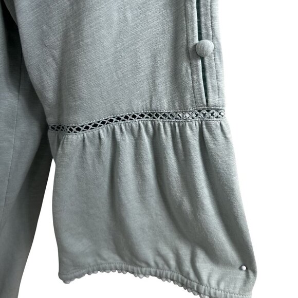J Jill Womens L Sage Boho Tunic Top Button Detail Sleeves Pom Pom Trim Stretchy - Picture 7 of 15